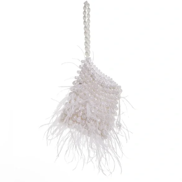 Cult Gaia Dory Ostrich Feather Beaded Wristlet in White, NWT - Picture 6 of 11